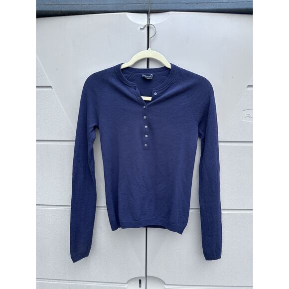 Theory Cashmere Henley Cashmere Sweater Sz S Slim Fit Navy Blue Minimalist READ - Picture 5 of 15